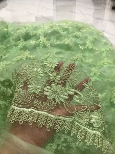 Vải ren chỉ lưới thêu cao cấp màu xanh cốm 2 biên may đầm đẹp sang (khổ 1m5)may đầm dạ hộiáo dàiđầm kiểu thời trang