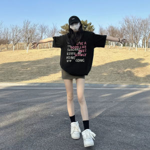 Pure Cotton Short Sleeve T-Shirt Womens Black Slimming Half Sleeve Unique Beautiful Summer Top Korean Style Printed Casual Wear