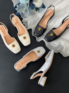 Love Tao Love K-style Womens Sandals with Medium High Heel Square Head Microfiber Leather Lining for Youth Summer 2024