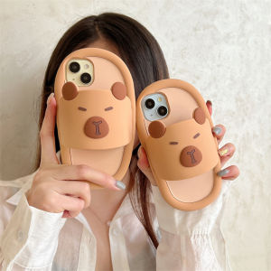 3D Capybara Slippers Phone Case For iPhone 15 14 13 12 11 Pro Max Phone Casing Fashion Creative Soft Silicone Shockproof Phone Cover Shell