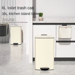 Stainless Steel Trash Can Foot-on Garbage Can with Lid Household Bin Kitchen Sorting Refuse