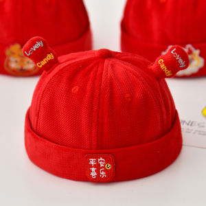 Red Baby Hat Infant One Year Old Celebration Spring Autumn Style Childless Owner Cap Small Age Grab Week Watermelon Skin Cap