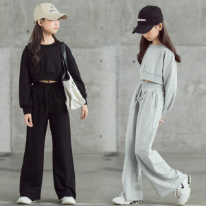 2pcs Girls Suit 7-16 Years Old Kids Teens Girls Suit Fashion Teenage Clothes Set Korean Long Sleeve Wide Leg Pants Suits Girls Leisure Sports Suit