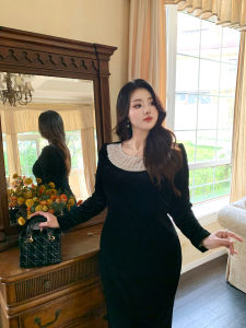 GLEC | Luxury Plus Size Black Velvet Dress