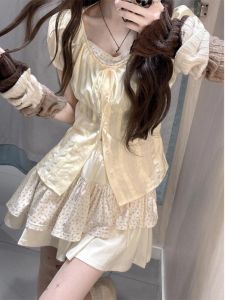 Summer Clothes Matching a Set of Young Small Miu Li Miu Korean Style Dress Preppy Style Suit