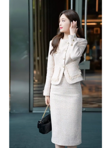 Autumn Winter Fashion Powerful Presence Dress Set Rich Girl Style Small Fragrance Wind Korean Drama Inspired Two Piece Suit