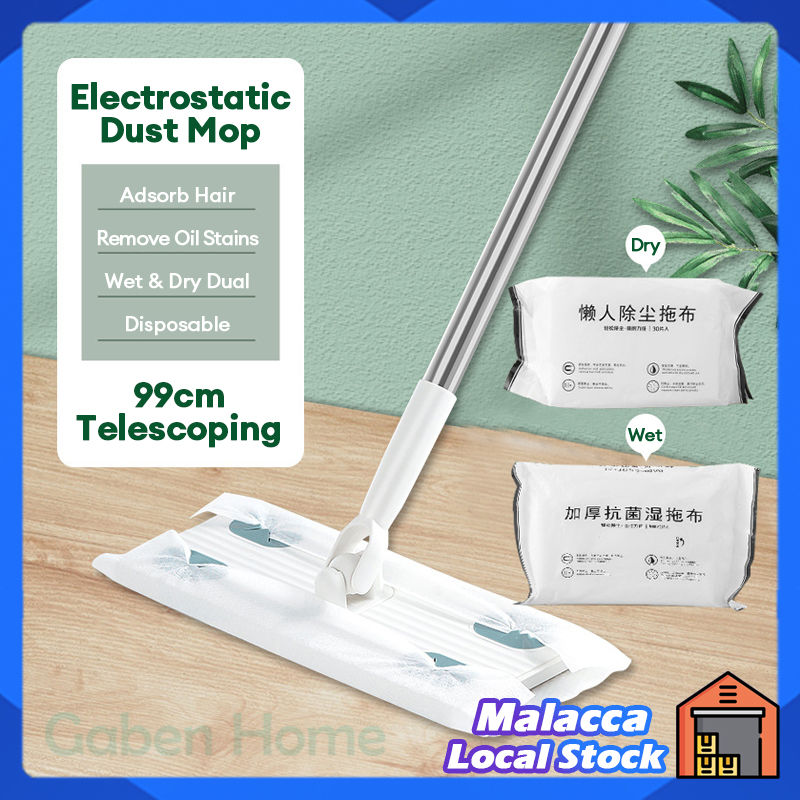 Electrostatic Flat Mop Disposable Dust Removal Lazy Mop Tisu Pakai Buang Telescoping Dry / Wet Wipes Floor Hair Cleaning Mop 静电拖把
