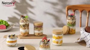 4 Pack 16oz Overnight Oats Containers with Bamboo Lids Glass Jars with Airtight Lids for Meal Prep Wide Mouth Mason Salad Jars