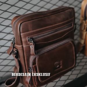 Tas Selempang Bahu Laki Laki Kulit Sapi Pull Up Formal Kotak Tahan Air Awet Klasik Vintage Keren