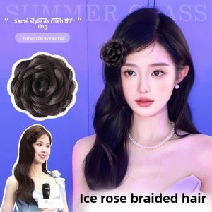 MONLEYTA | Natural Hair Bun Wig For Women Fake Hair Bun Headband Real Hair Hair Accessories Flower Bud Updo Fake Ball Head Wig