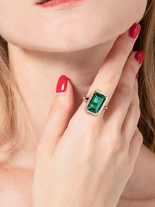 Adjustable Silver Ring Square Green Crystal Gemstone Fashion Jewelry for Women Cold Style High Quality Fat Finger Non-Fading