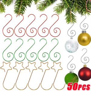 50Pcs Christmas Metal S-Shaped Hooks Xmas Tree Ball Gold Silver Pendant Hanging Holders Christmas Star Hook Home Party Christmas Decoration Hook