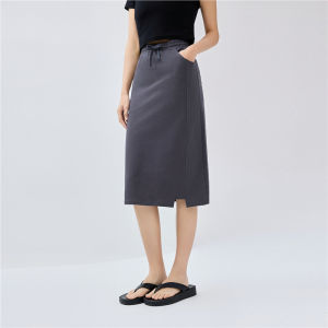 Pure Cotton H-Shape Half-length Skirt Womens Style with Slit Giordano Commute Artistic No Lining Pocket Natural Waist