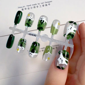 3080# Pure Hand-Worn Nail 30 Pieces/10 Pieces Half-Handmade Cat Yuan Ningqi Manicure Fake Nail Patch Finished Product