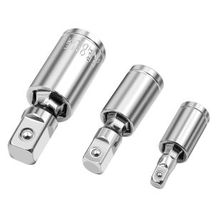 3Pcs 1/4" 3/8" 1/2" Universal Joint Set 360 Deg Rotary Head Ratchet Angle Extension Bar Socket Adapter Bendable Socket Tools