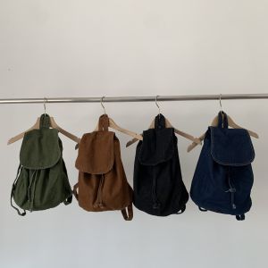 กระเป๋าเป้สะพายหลังผ้าใบสไตล์อเมริกันย้อนยุคแบบมีซิปและเชือกผูกสำหรับนักเรียนมหาวิทยาลัย กระเป๋าใส่หนังสือแบบลำลอง