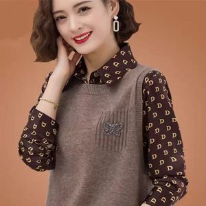 Áo Len Dệt Kim Cổ Polo Đa Năng Thời Trang Xuân Thu Phong Cách Hàn Quốc Cho Nữ Áo Sơ Mi Dài Tay Màu Trơn Dáng Rộng Thoải Mái
