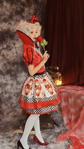 Halloween Costume Queen of Hearts Printed Poker Queen Alice Wonderland Peach Heart Queen tiskirt