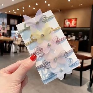 Cột tóc bằng thun nơ lưới hình bướm đinh hạt trong suốt nhẹ nhàng nữ tính PK078