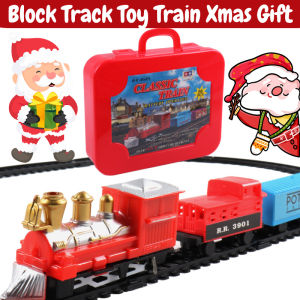 Christmas Electric Rail Car Train Toy Children's Railway Train Set Racing Road Assembly Transportation Building Blocks