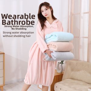 Hooded Water-Absorbing Quick-Dry Bathrobe Thick
