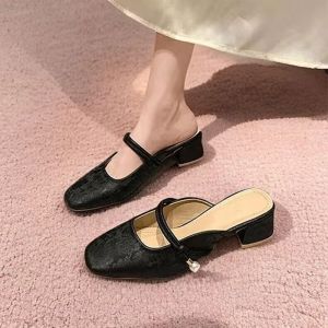 French Chinese Baotou Slippers for Women To Wear Spring and Summer Retro Fashion Small Size High Heels Half Drag
