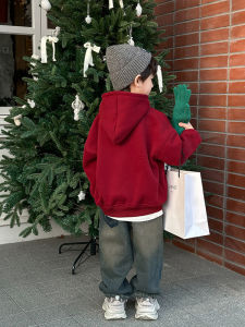 หนาขึ้น ผ้าขนแกะ เสื้อฮู้ด เสื้อผ้าเด็กผู้ชาย ฤดูหนาว เสื้อแจ็คเก็ต อินเทรนด์ มีสไตล์ เด็กชิ้นเดียวขนปุยกลางขนาดใหญ่ มีฮู้ด เสื้อสเว็ตเชิ้ต