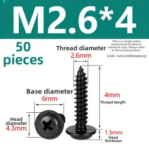 LANGSIMING | Black 304 Stainless Cross Round Head With Washer Self-Tapping Screws Black Zinc Plated