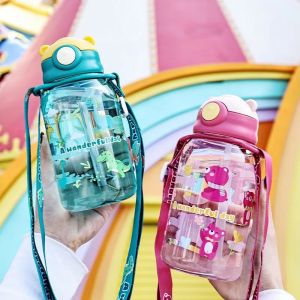 1pcs Large-capacity Cartoon Anime Strap Water Cup for Children Kindergarten Students Drinking Plastic Cup Heat-resistant