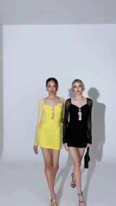 เดรสจับจีบแต่งห่วงช่วงอก แขนซีทรูยืดผ้ายืดทั้งชุด มีซิปซ่อนหลัง ใส่สบาย ทรงสวย แคลร์ ฟิลเลอร์ CL173