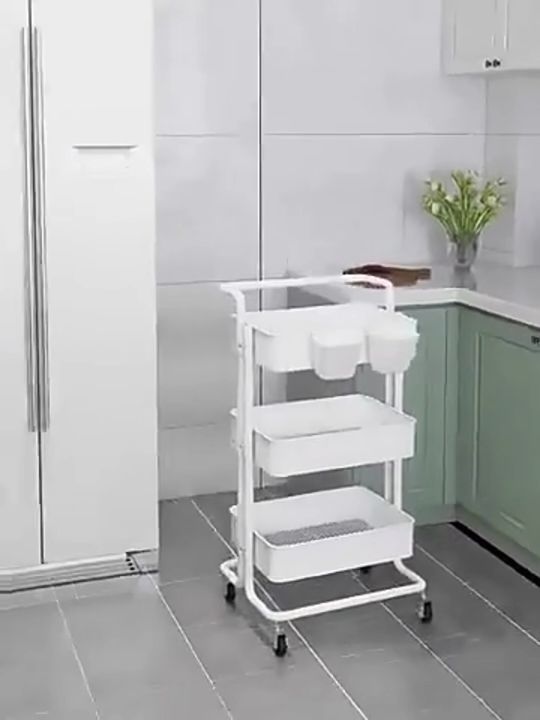 3 Tier Trolley Cart Organizer Heavy Duty Rolling Utility Cart with Wheels and Handle