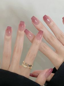 Handmade Manxisi Wearable Nail Art Peach Oolong Tea Gradient Nude Color Simple High-End White Enhancing Fake Nails