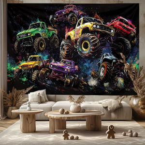 VIKAMA Vibrant Off-Road Monster Truck Tapestry Modern Minimalist Living Room Sofa Backdrop Wall Decor Room Accent