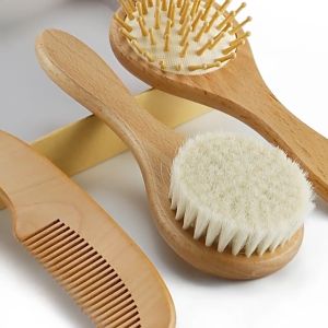Sikat Kambing Bulu Goat Wool Wooden Baby Hairbrush Soft Goat Bristles Comb Wooden Comb Baby Brush Baby Comb Set Baby Hair Comb Sikat Rambut Bayi Sikat Bulu Kambing Baby