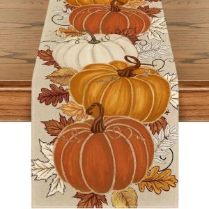 VIKAMA Fall Table Runner Vintage Pumpkin Maple Leaf Autumn Harvest for Dining Table Home Thanksgiving Farmhouse Party Decor