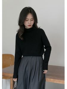 ผู้หญิง หนาขึ้น ผ้าแคชเมียร์ถักครึ่งสูง ปกเสื้อ เสื้อฐาน หลวม Fit Fall ฤดูหนาว สวมใส่ด้านในสไตล์ขี้เกียจสบาย เสื้อสเวตเตอร์