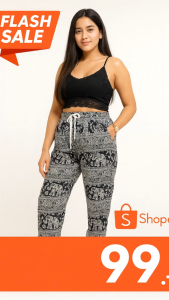 Mingdeng กางเกงลายช้าง F939 กางเกงช้าง ขาจั๊ม ขาปล่อย มีกระเป๋าข้าง กางเกงลายช้าง เนื้อผ้านุ่ม ใส่สบาย กางเกงเอวยางยืดพร้อมเชือก