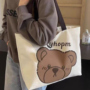 Túi Tote Canvas Túi Đeo Vai Dung Tích Lớn Hình Voi Hoạt Hình Túi Đi Làm Thời Trang Cho Nữ Túi Đeo Vai Đơn Dây Đeo Chéo