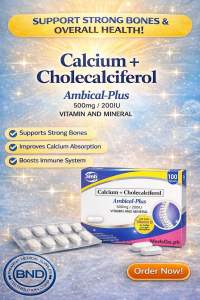 Ambical-Plus Calcium + Cholecalciferol 500mg/200IU 100 Tablets Vitamin & Mineral FDA Approved BNDCORP