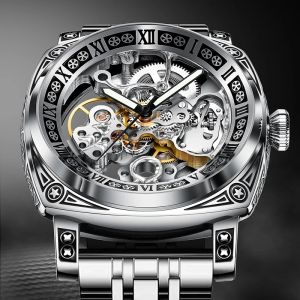 GLENAW Men Watches Top Brand Luxury Personal Carving Watch Mens Stainless Steel Waterproof Watch Montre Homm Relogios Masculino