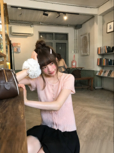 NIHAOKANONG | Áo Thun Len Sọc Nhỏ Ngọt Ngào Mùa Hè