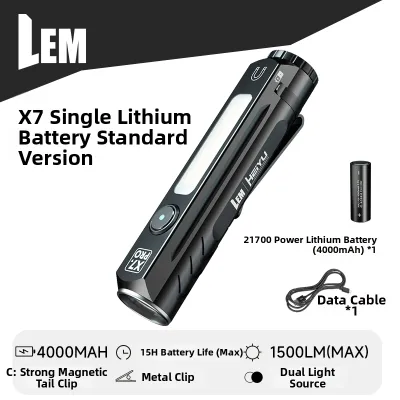 LEM | Super Bright Long-Lasting Outdoor LED Flashlight Magnetic Absorption Work Light High Capacity Portable Multi-Function Handheld Torch