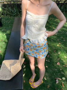 SieYiu Hot Island Holiday French Style Floral Print Mini Skirt Women Summer Slimming Half-length Painted Dress Skirts