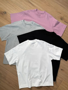 American Style Boxy Short Wide Short Sleeve Mens Summer Xinjiang Long Staple Cotton Small Collar T-Shirt 320g Heavyweight Pure Cotton Half Sleeve