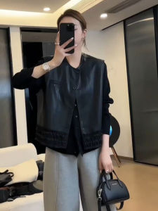 เสื้อกั๊กหนังสไตล์เกาหลี แขนกุด ดีไซน์ไม่ซ้ำใคร สำหรับผู้หญิง ฤดูใบไม้ผลิ 2025 เสื้อแขนกุดแบบอเนกประสงค์ ทรงเข้ารูป ปกติ