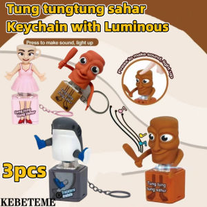 Kebememe 3 cái Móc Khóa Sáng Tạo tung tung tung sahur với mặt dây chuyền đồ chơi mô hình động vui nhộn giọng nói phát sáng đồ trang trí để mặt bàn Mô Hình Cá Mập 3D Quà Tặng sưu tập cho trẻ em