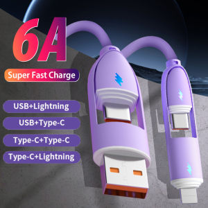 4-in-1 Fast Charging 6A Braided Charging Cable Type C USB Multi-function PD Fast Charging Cable for iPhone Huawei Xiaomi