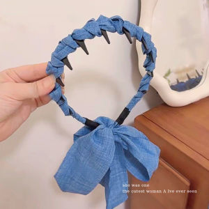 NING ZHOU | Floral Bow Sashes Plaited Headband Blue