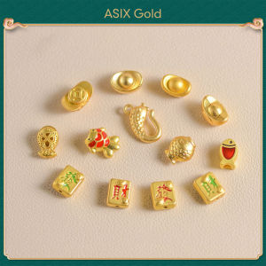 ASIX GOLD Lucky Fish Gold Plated DIY Accessories Koi Big Hole Coin Ingot Mahjong Charm Red String Bracelet Weaving Kit Fashion Gift for Fortune