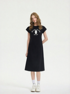 Fashion Print Round Collar Short Sleeve Cotton Dress
